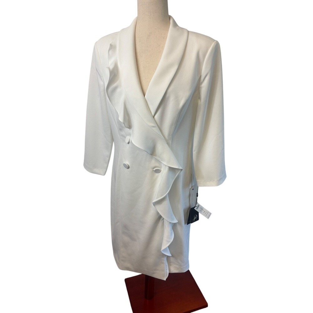 New Adrianna Papell Ruffle Tuxedo Dress Ivory White Women's Size 14